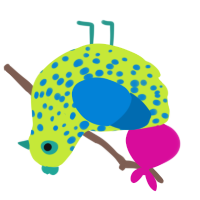Diseased, a lime and sapphire chicken with a speckle pattern
