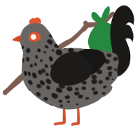 A grey and sable chicken with a speckle pattern