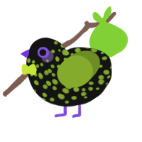 A black and chartreuse chicken with a speckle pattern