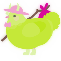 A lime chicken with a head pattern