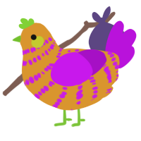 A orange and amethyst chicken with a bar pattern