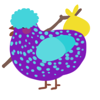 A violet and aqua chicken with a speckle pattern