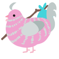 A pink and silver chicken with a bar pattern