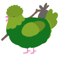 A leaf and chartreuse chicken with a head pattern