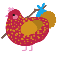 A crimson and ochre chicken with a speckle pattern