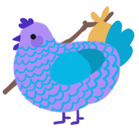 A lilac and cerulean chicken with a lace pattern