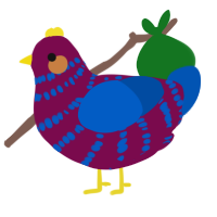 A wine and ultramarine chicken with a bar pattern