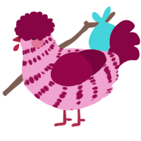 A pink and maroon chicken with a bar pattern