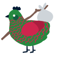 A viridian and crimson chicken with a lace pattern