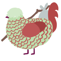 A gluppy and red chicken with a lace pattern