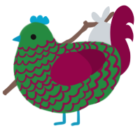 A viridian and maroon chicken with a lace pattern