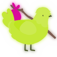 A lime chicken with a head pattern