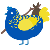 A ultramarine and yellow chicken with a half-lace pattern