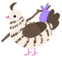 A cream and bark chicken with a bar pattern