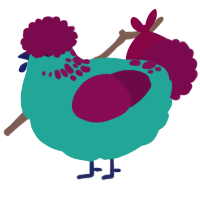 A turquoise and wine chicken with a neck-speckle pattern