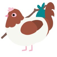 A white and russet chicken with a head pattern