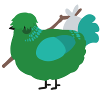 A viridian and turquoise chicken with a neck-band pattern