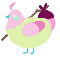 A apple and pink chicken with a head pattern