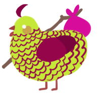 A lime and maroon chicken with a lace pattern