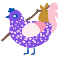 A blurple and rose chicken with a speckle pattern