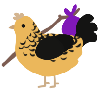 A honey and black chicken with a half-lace pattern