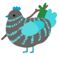 A grey and aqua chicken with a bar pattern