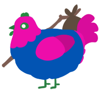 A ultramarine and fuchsia chicken with a head pattern