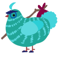 A turquoise and aqua chicken with a bar pattern