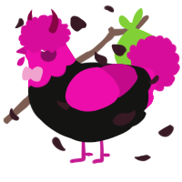 A black and fuchsia chicken with a head pattern
