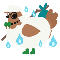 A white and brown chicken with a head pattern