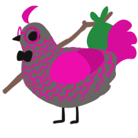A grey and fuchsia chicken with a lace pattern
