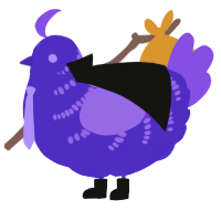 A indigo and blurple chicken with a half-bar pattern