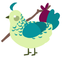 A apple and teal chicken with a half-lace pattern