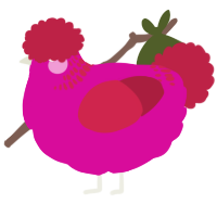 A fuchsia and crimson chicken with a neck-band pattern