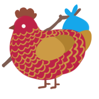 A crimson and gold chicken with a lace pattern