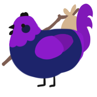A navy and violet chicken with a head pattern