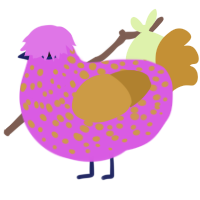 A orchid and gold chicken with a speckle pattern