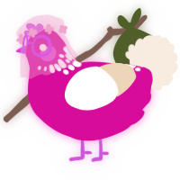 A fuchsia and cream chicken with a neck-speckle pattern