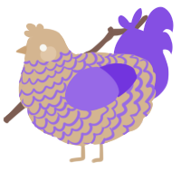 A beige and blurple chicken with a lace pattern