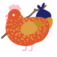 A vermilion and orange chicken with a speckle pattern