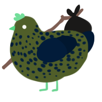 scarlett but worse, a olive and tumblr chicken with a speckle pattern