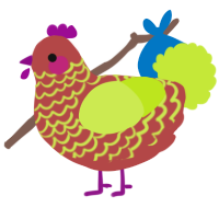 A red and lime chicken with a lace pattern
