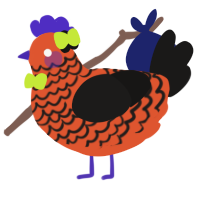 A vermilion and sable chicken with a lace pattern