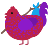 Purple Strawberry, a crimson and violet chicken with a speckle pattern