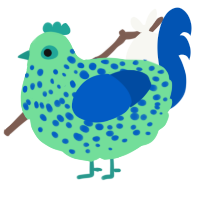 A spring and ultramarine chicken with a speckle pattern