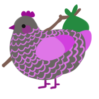 A grey and orchid chicken with a lace pattern