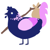 A navy and lavender chicken with a neck-speckle pattern