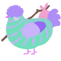 A mint and lilac chicken with a bar pattern