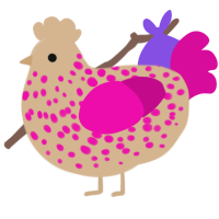 A beige and fuchsia chicken with a speckle pattern