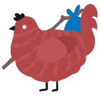 A red chicken with a bar pattern